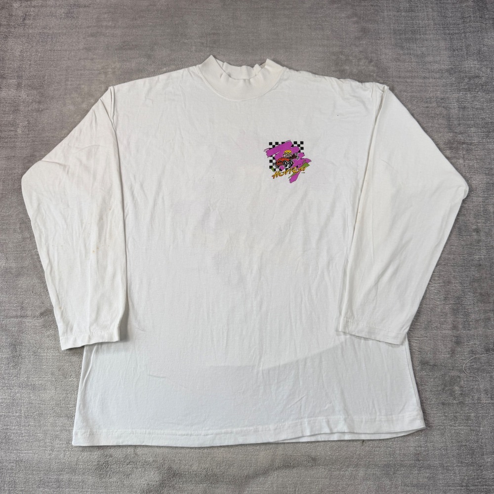 VTG Hot Rod Shirt Mens XL White Long Sleeve 90s Mock Neck Racing Schneiders
